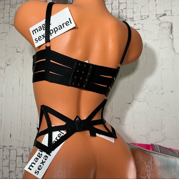 VS LUXE 32 34 36 38 BRA M/L GERTER CAGED STRAPPY BANDED MATCHING SET BRA SET - Picture 2 of 2